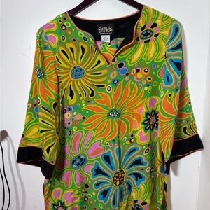 Vintage Bob Mackie Silk Pucci blouse Womens 80s Retro Floral Psychedelic